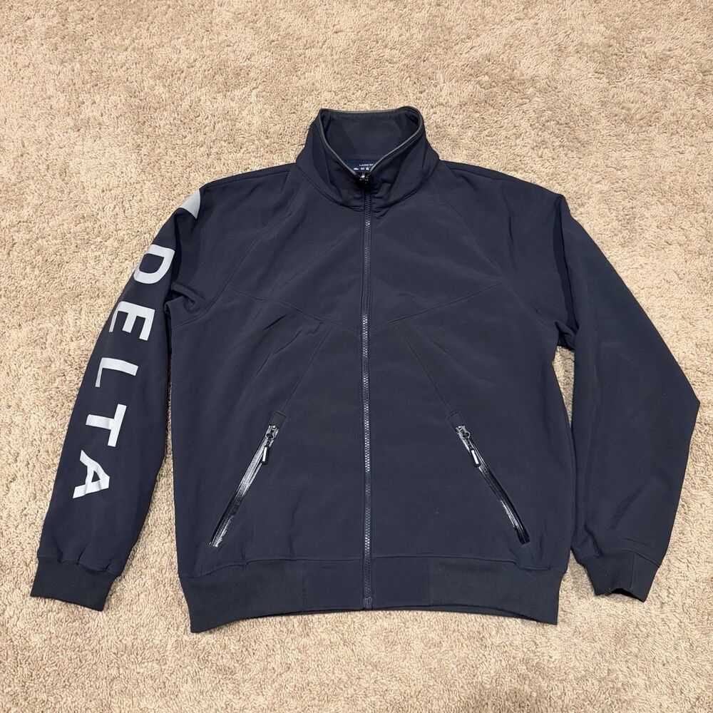 Lands' End Delta Men's Size Medium Black Fleece Track Jacket Full Zip Mock Neck